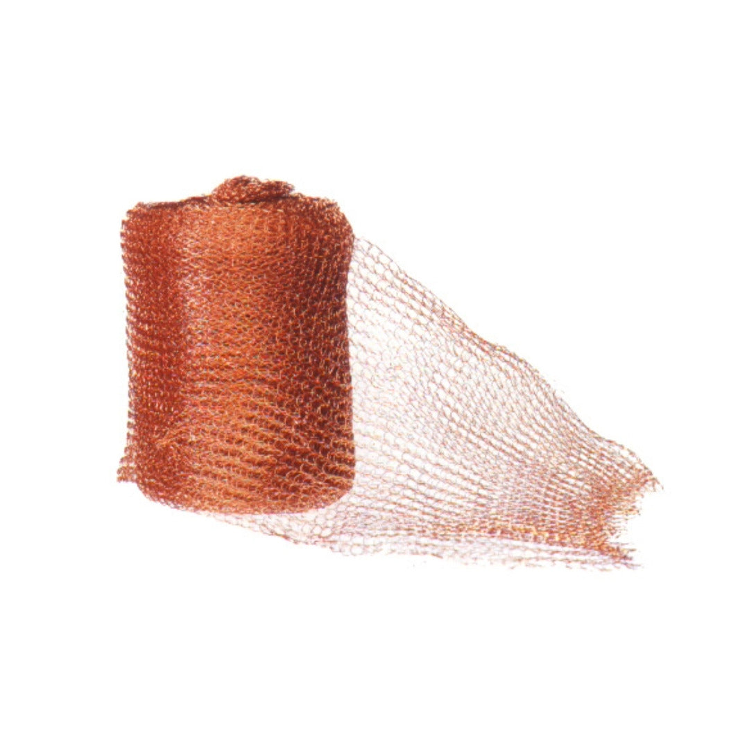 Roll of copper mesh with one end unrolled.